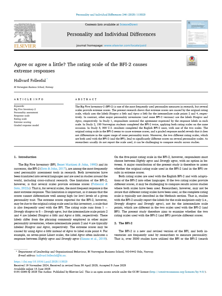 BFI-2 Rating Scale Causes Extreme Scores | PDF | Questionnaire ...