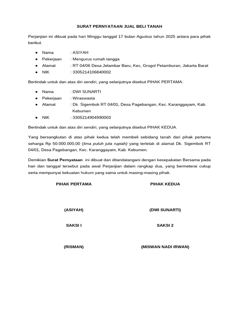 Contoh PPJB Jual Beli Tanah | PDF