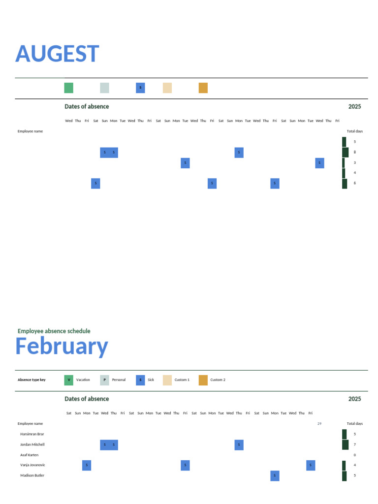 2025 Employee Absence Schedule | PDF
