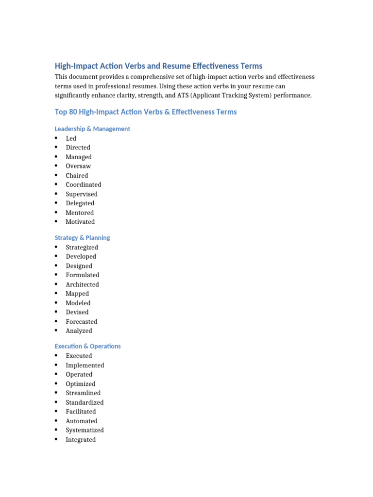 Action Verbs for Effective Resumes | PDF | Cognition | Business