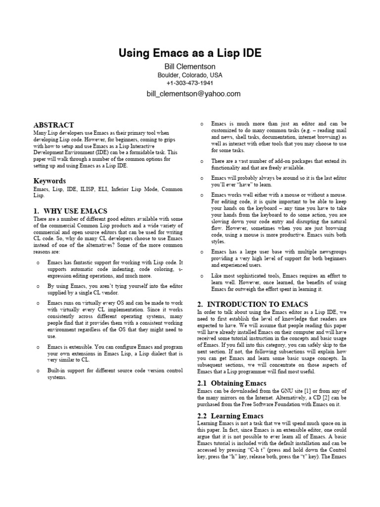 Emacs as a Lisp IDE Setup Guide | PDF | Software Development | Computer ...
