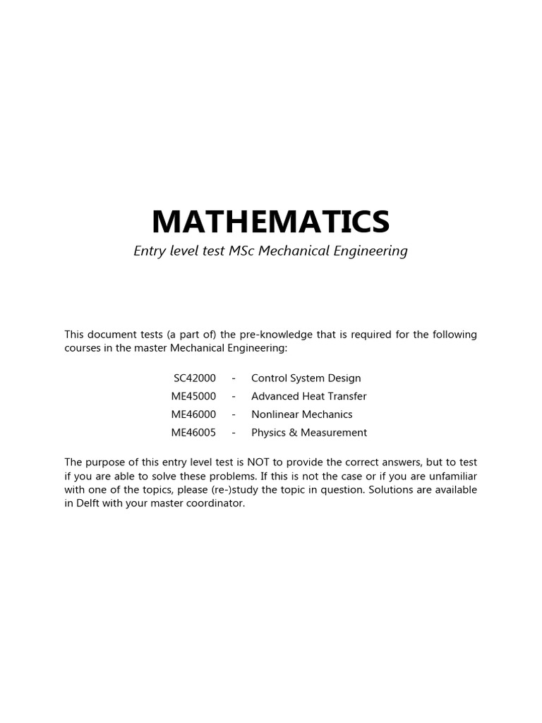 ME - Entry Level Test Mathematics | PDF | Eigenvalues And Eigenvectors ...
