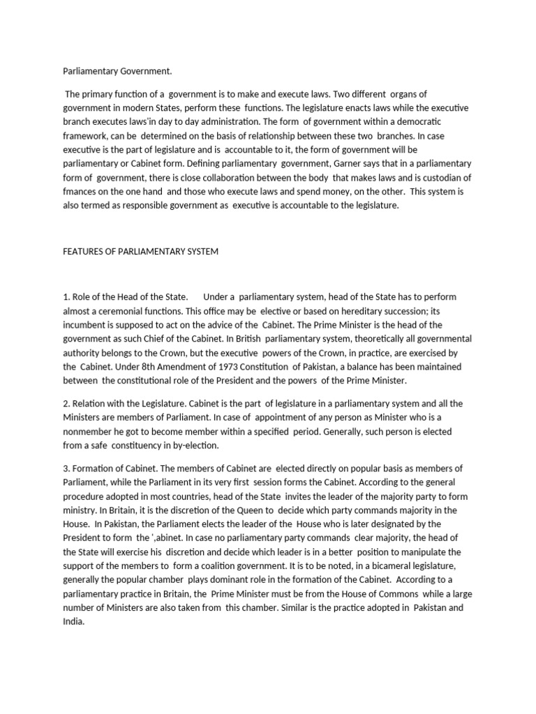 Features of Parliamentary Government | PDF | World Politics ...