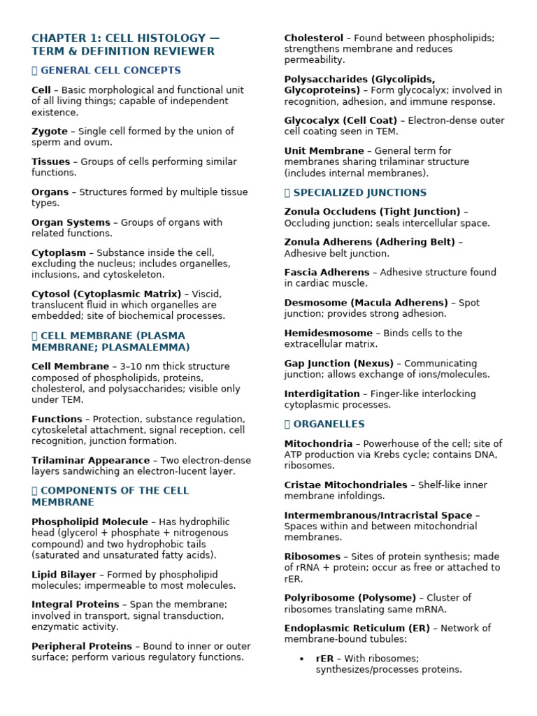 Cell Histology Reviewer | PDF | Epithelium | Connective Tissue