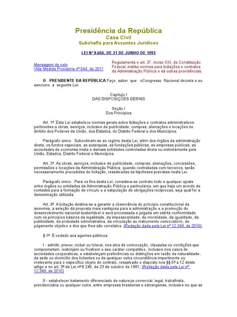 Lei 8666 | PDF | Administração pública | Governo