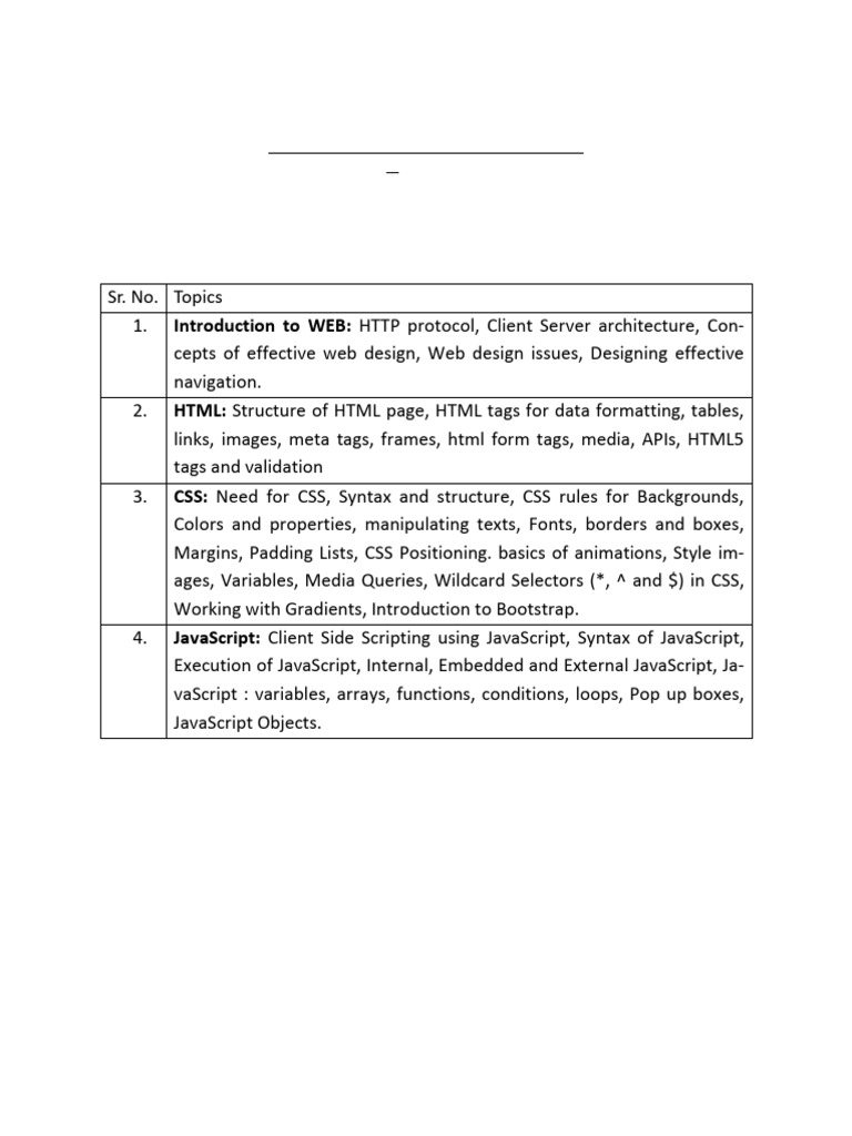 Web Technologies Mid Exam Syllabus | PDF
