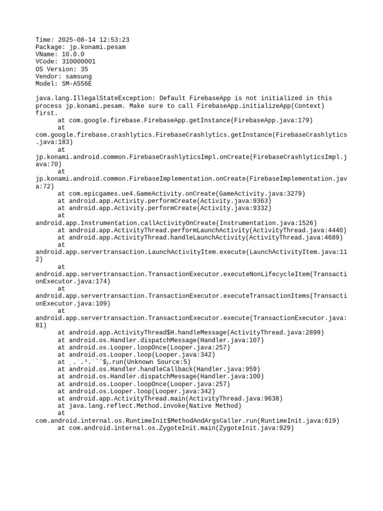 Firebase Initialization Error in PESAM App | PDF