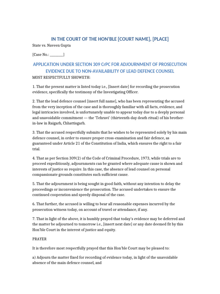 Adjournment Request for Prosecution Evidence | PDF | Prosecutor ...