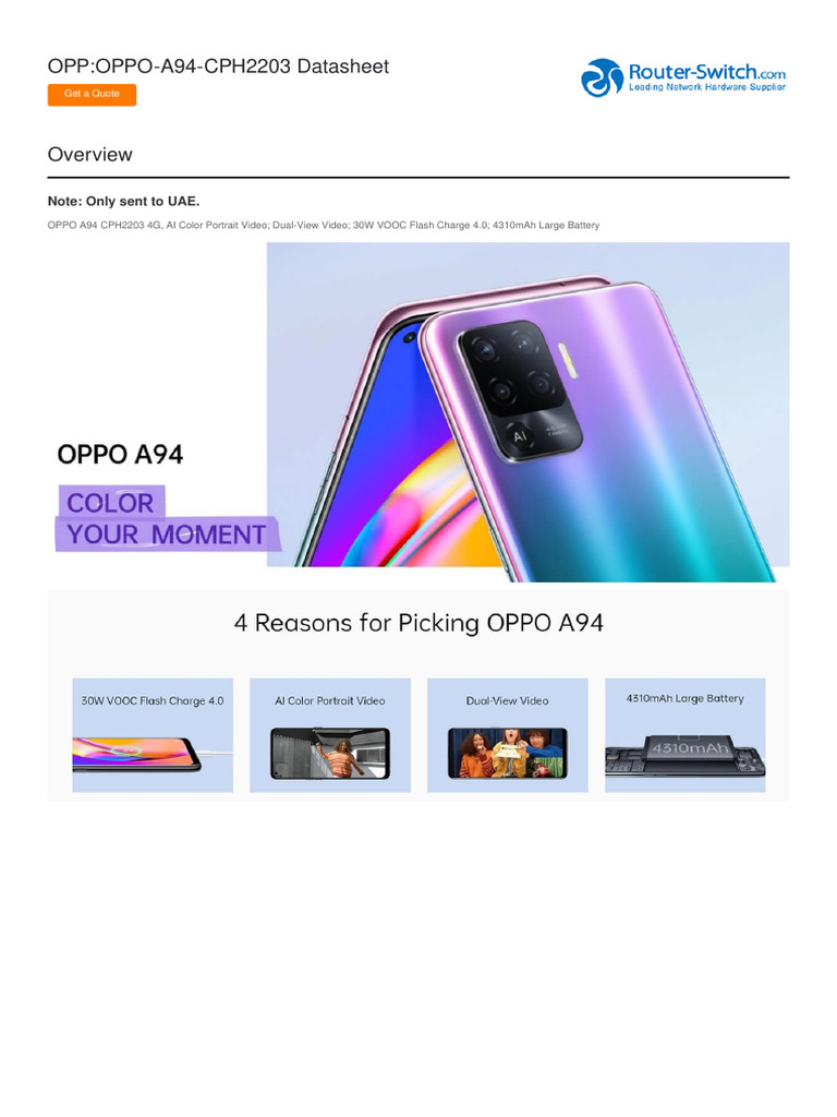 Opp Oppo A94 Cph2203 Datasheet | PDF | Lte (Telecommunication) | Image ...
