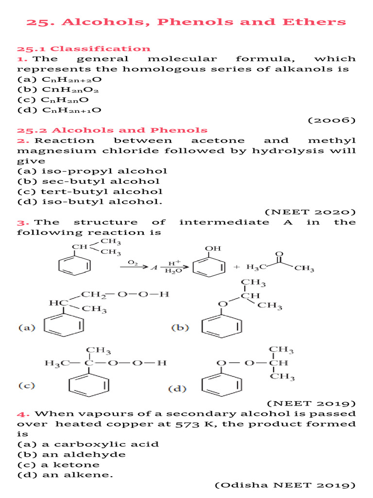 Alcohols, Phenols, and Ethers Overview | PDF | Ether | Aldehyde
