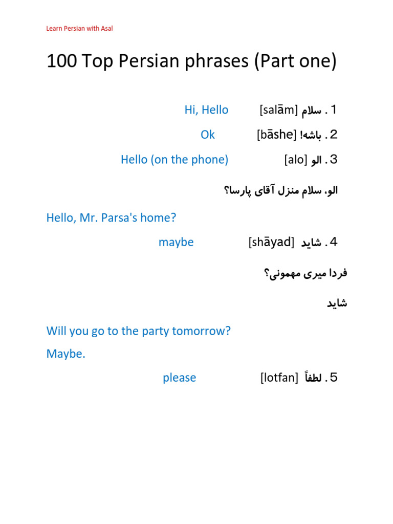 Top 10 Persian Phrases to Learn | PDF