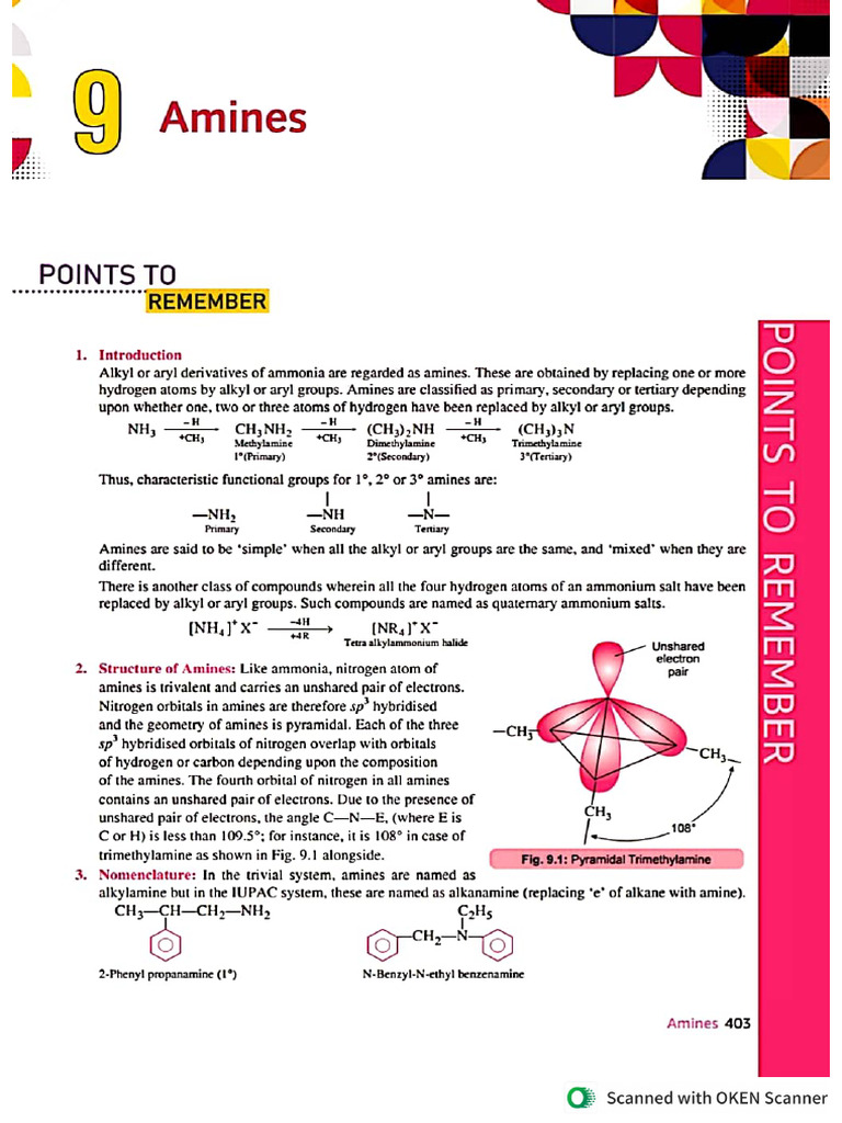 Amines Notes and Exercise Questions | PDF
