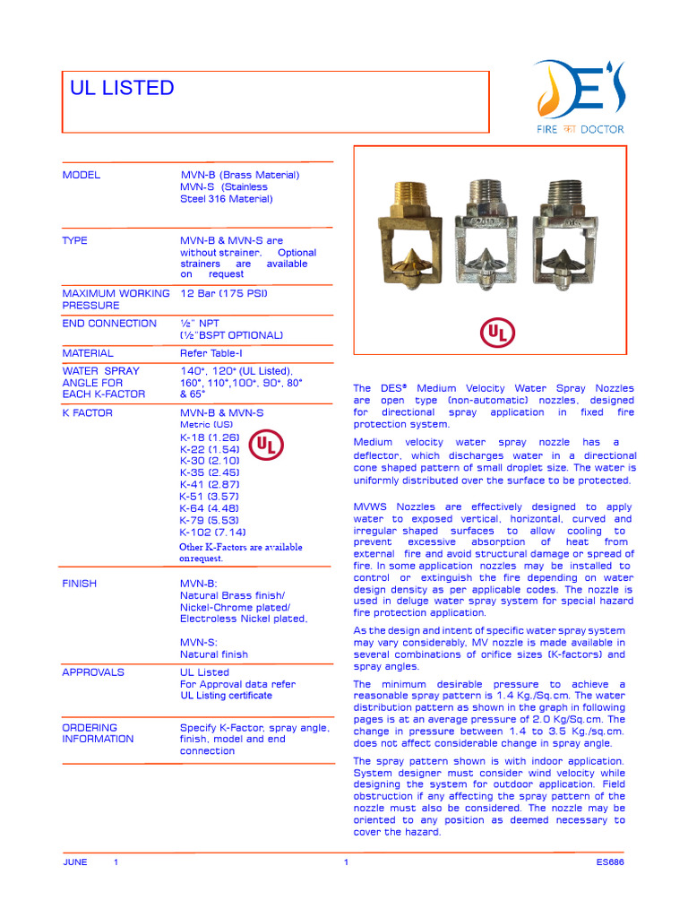 MVWS Nozzle Technical Specifications | PDF | Gases | Liquids