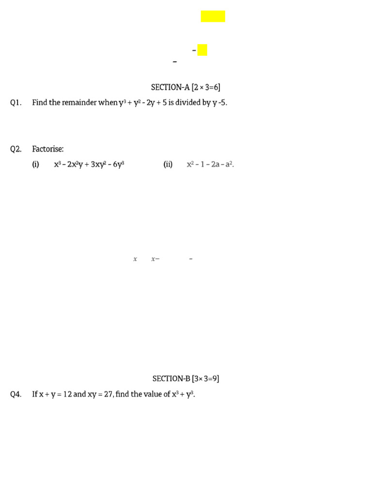 Class IX Mathematics: Polynomials Worksheet | PDF
