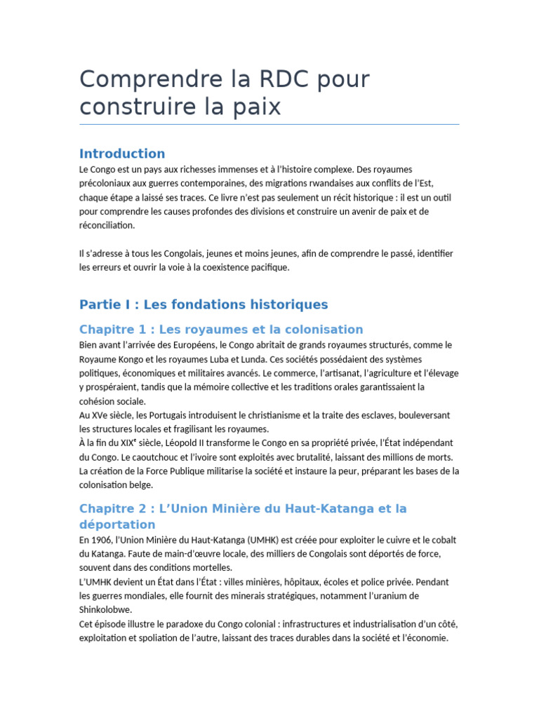 Construire la paix en RDC : un guide | PDF | Congo belge | République ...