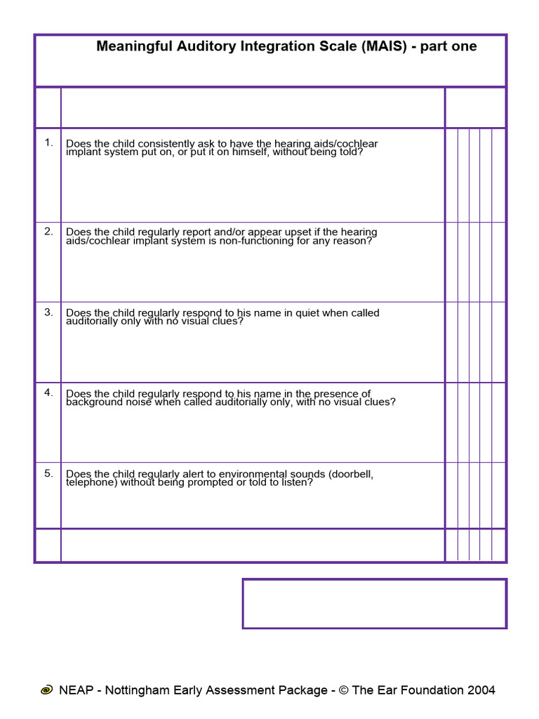 NEAP: Auditory Integration Assessment | PDF | Hearing | Cognitive Science