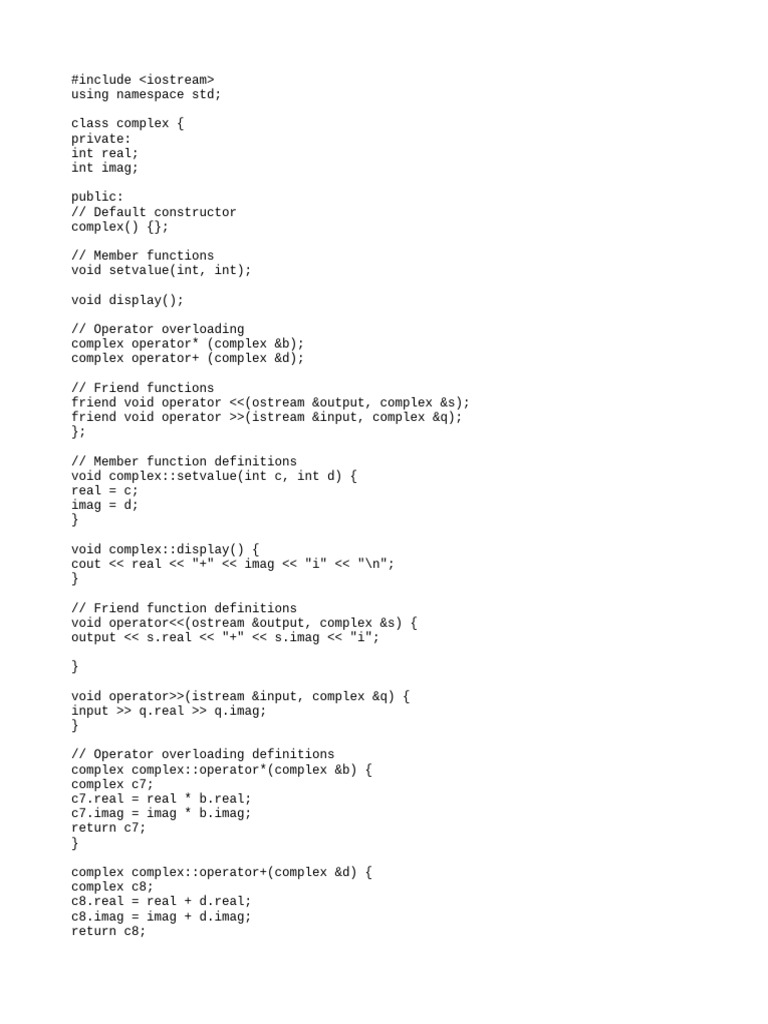 C++ Complex Number Operations Code | PDF