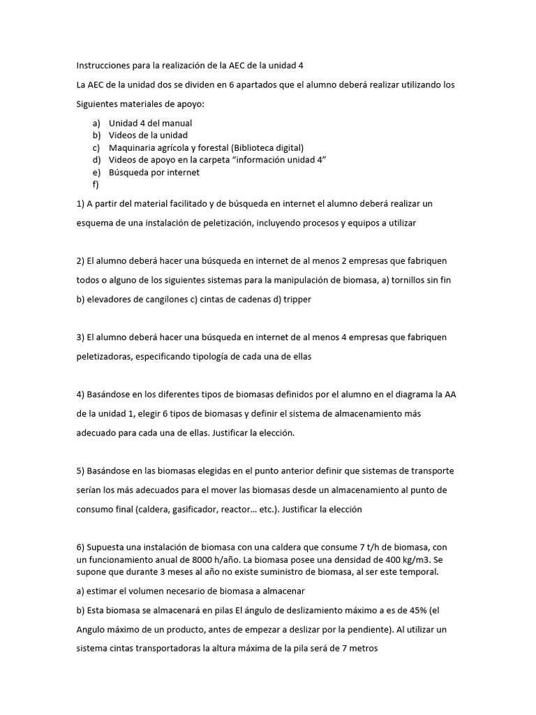 Instrucciones para La Realización de La AEC de La Unidad 4 | PDF