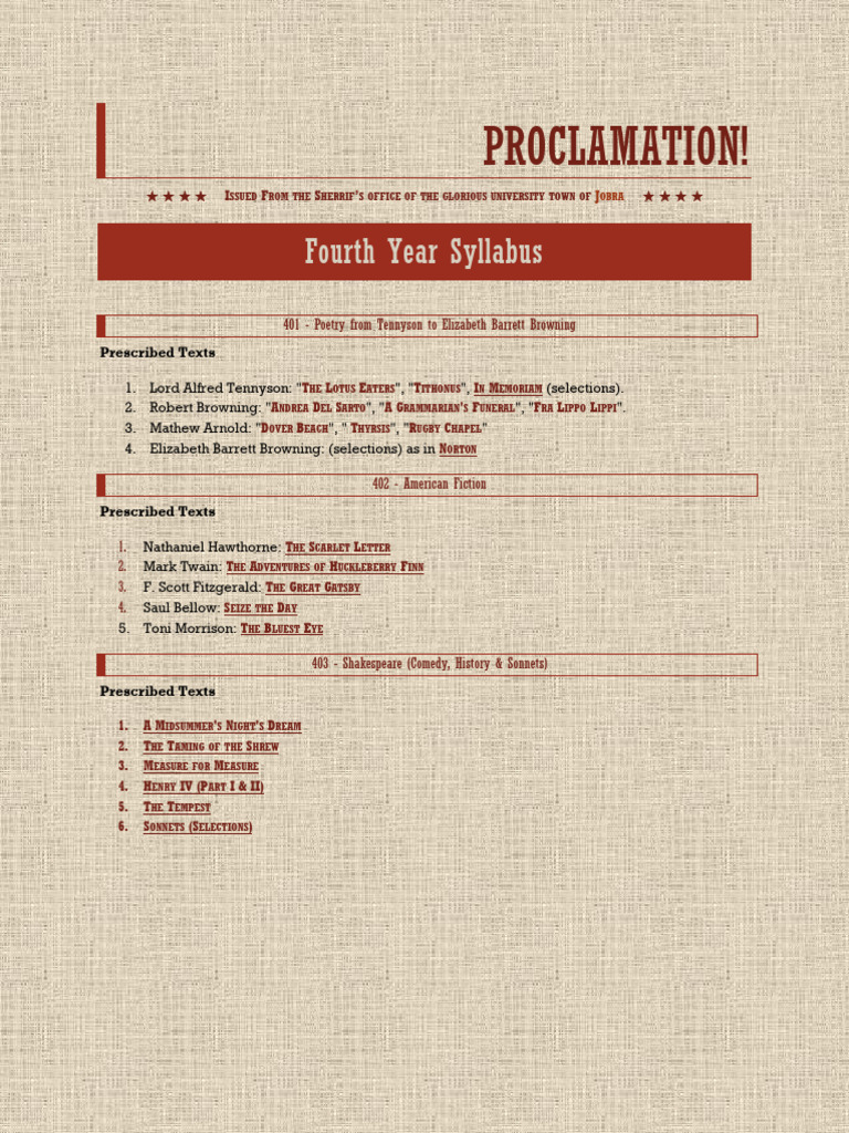 Fourth Year English Literature Syllabus | PDF | English Literature | Poetry