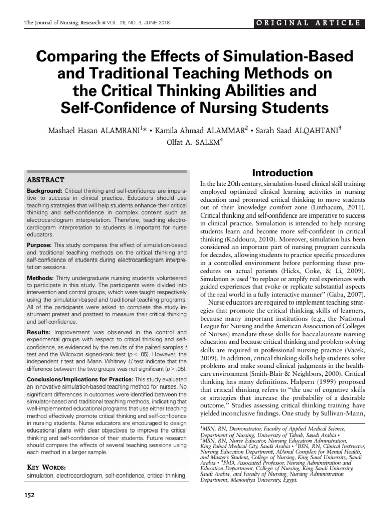 Simulation vs. Traditional Teaching in Nursing | PDF | Critical ...