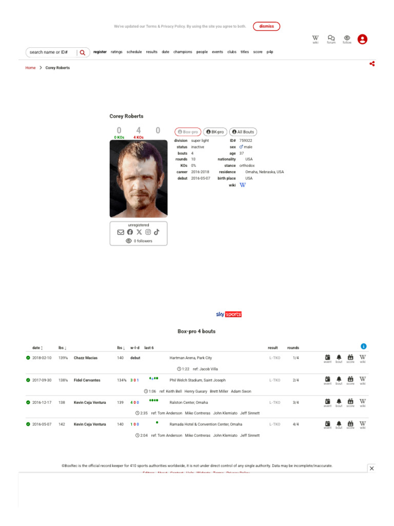 BoxRec - Corey Roberts | PDF