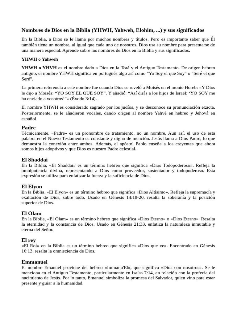 Nombres de Dios en la Biblia y su significado | PDF | Tetragrammaton ...