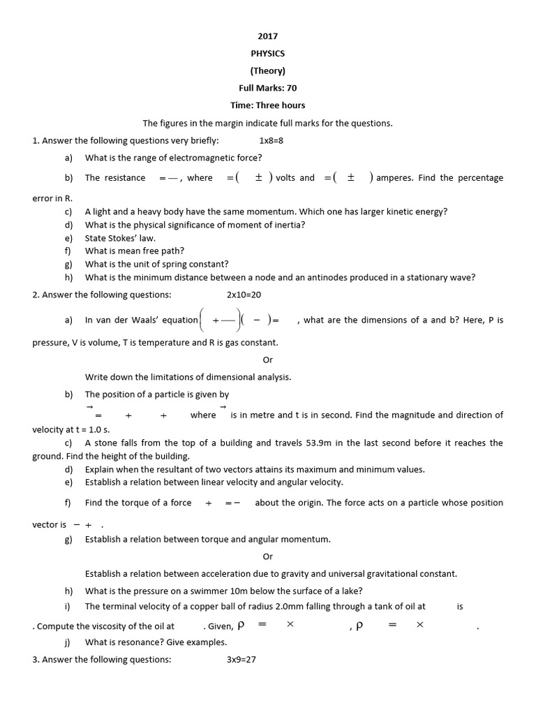Hs. 1st Year Physics 2017 | PDF | Momentum | Force