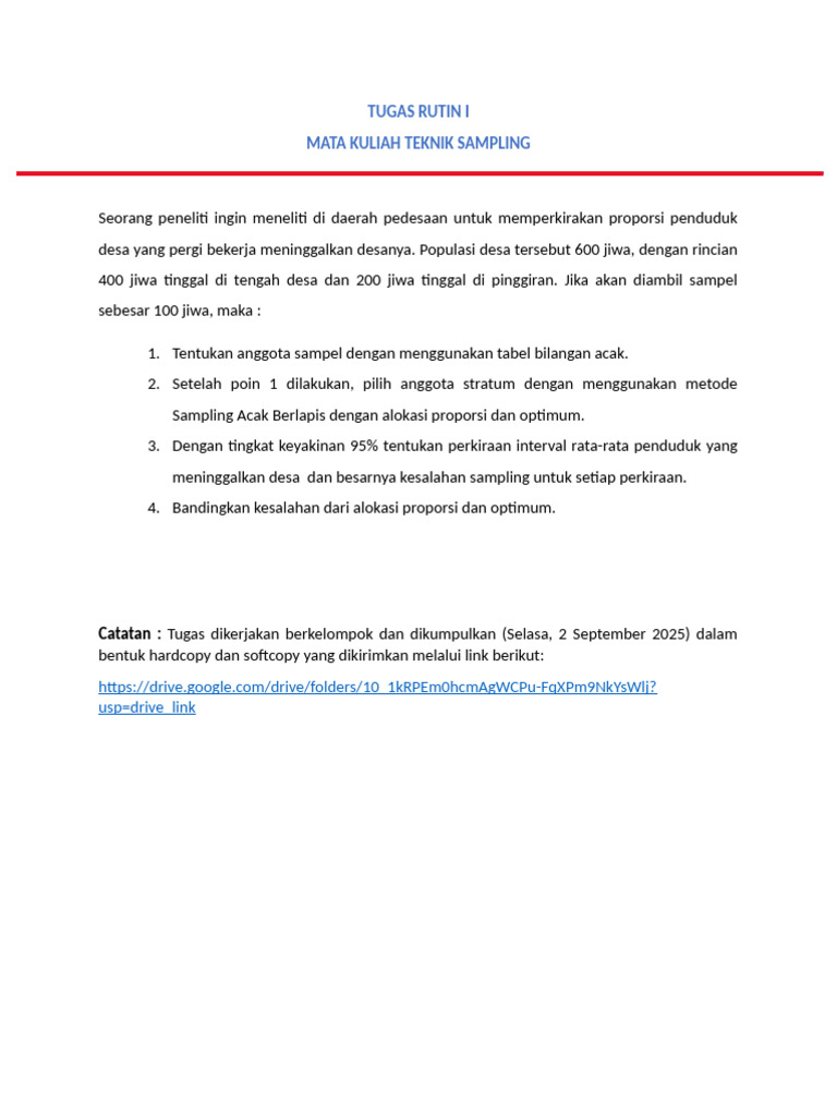 Teknik Sampling di Desa: Tugas Rutin | PDF