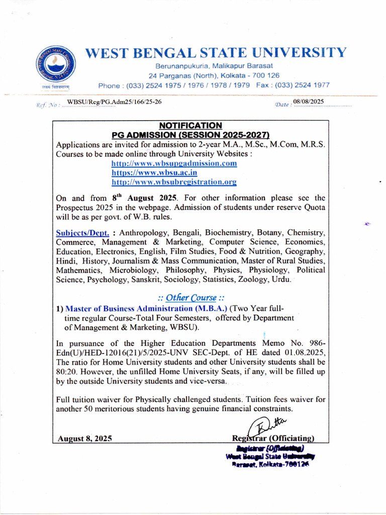 PG Admission Advertisment Notification - 2025 | PDF