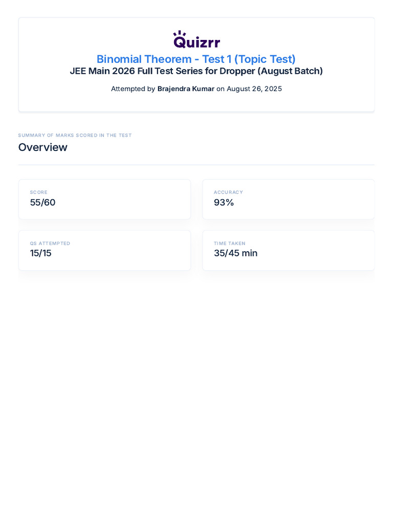 Quizrr Test Series Performance Review | PDF | Mathematics | Accuracy ...