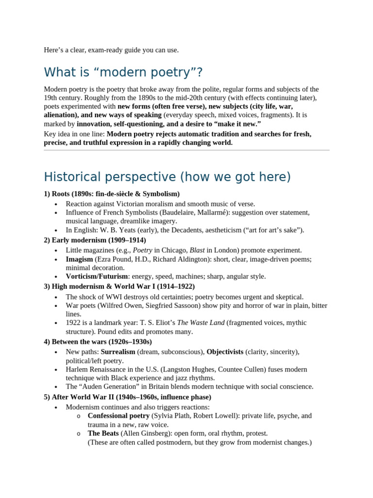 Modern Poetry: Key Concepts and History | PDF | Poetry | Modernism