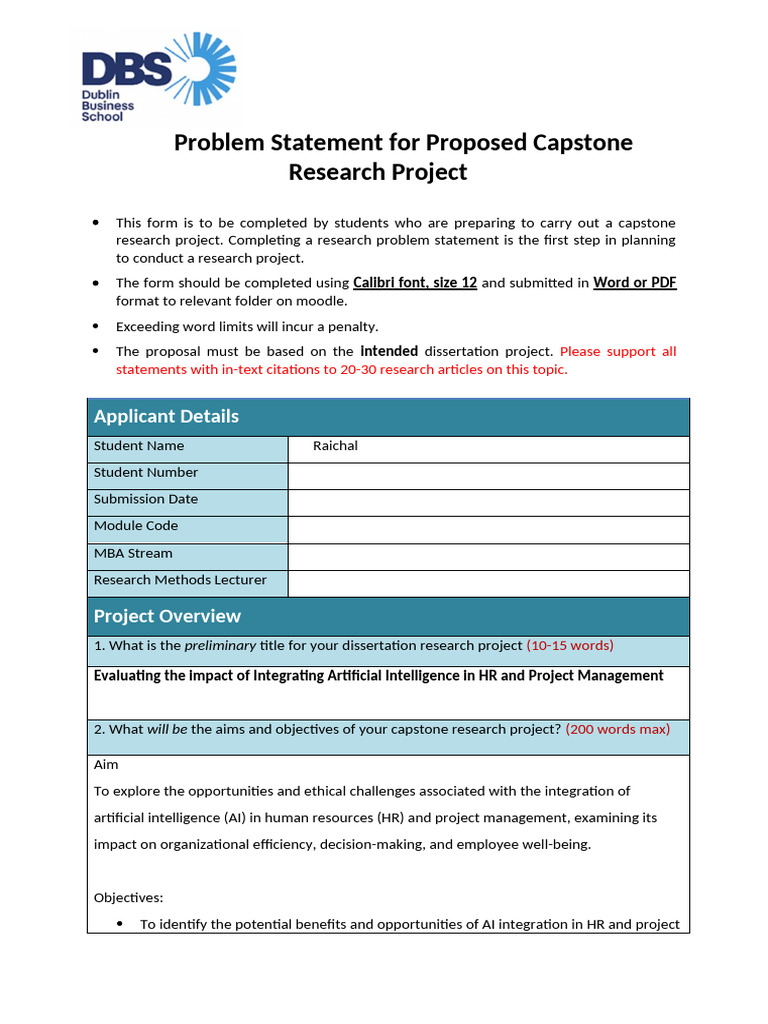 Research Problem Statement Raichal Revised | PDF | Artificial ...