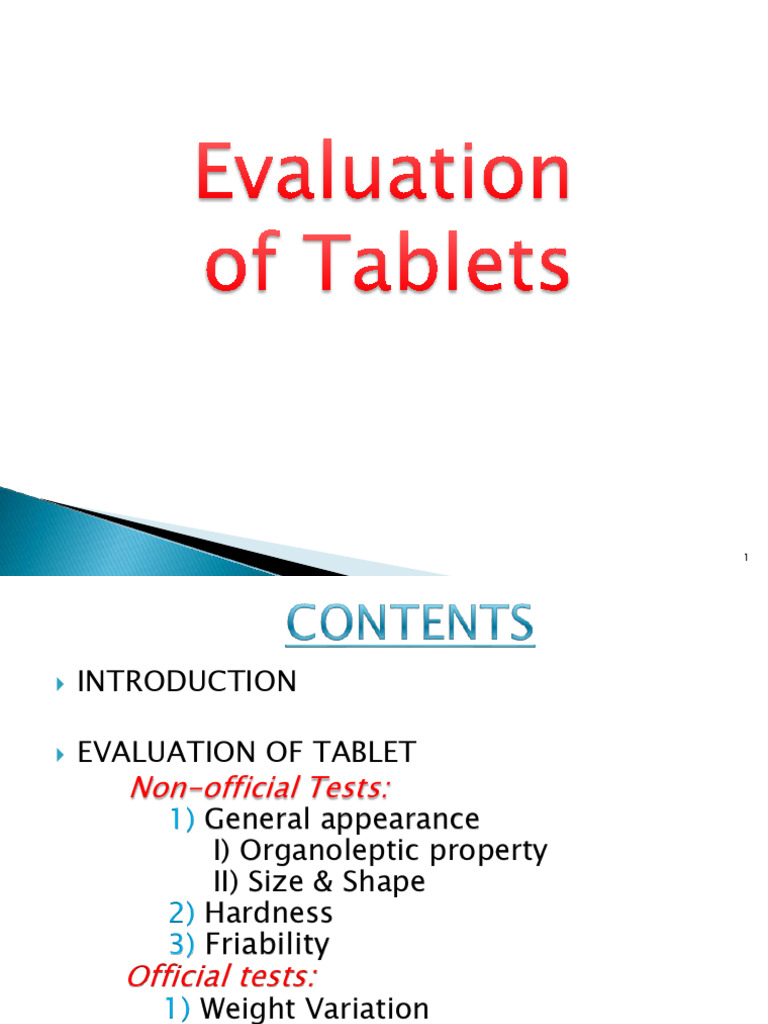 Tablet Evaluation Methods and Types | PDF | Tablet (Pharmacy) | Pharmacy