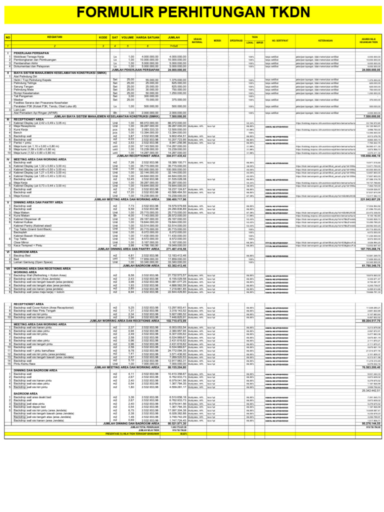 Formulir Perhitungan TKDN Konstruksi | PDF