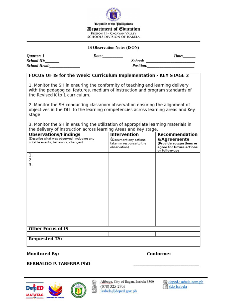 Key Stage 2 Curriculum Monitoring Notes | PDF