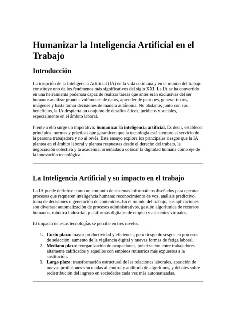 Humanizar la IA en el Trabajo | PDF | Inteligencia artificial ...