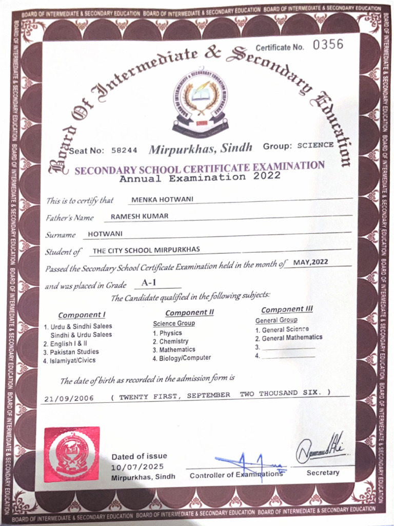 Attested 10th Certificate | PDF
