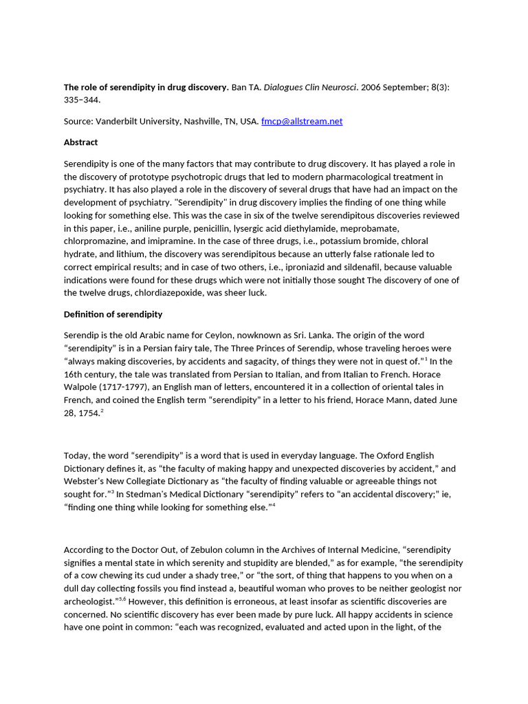 The Role of Serendipity in Drug Discovery | PDF | Antidepressant ...