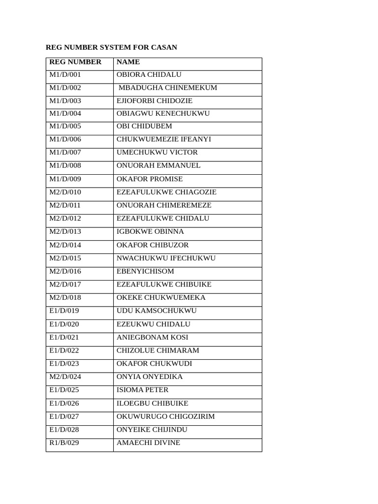 Reg Number System For Casan - 025443 | PDF