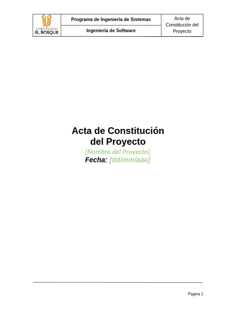Acta de Constitución Proyecto Ingeniería Software | PDF | Software ...