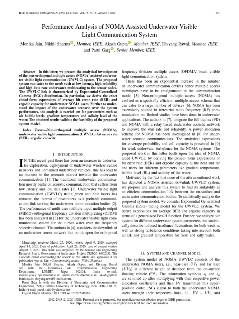 Performance Analysis of NOMA Assisted Underwater Visible Light ...