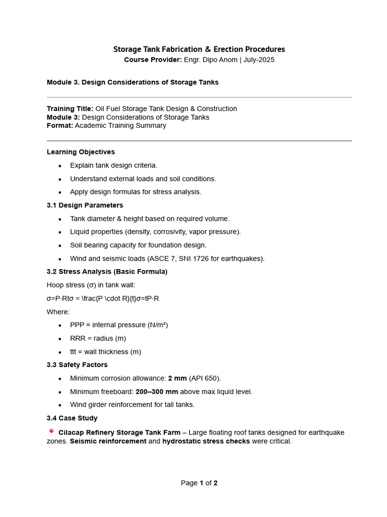 Storage Tank Design & Construction Guide | PDF