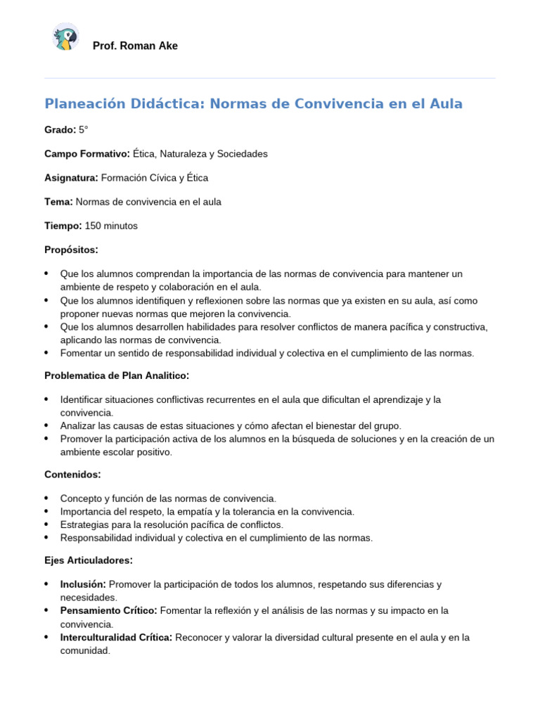 Normas de Convivencia en el Aula 5° | PDF | Salón de clases | Inclusión ...