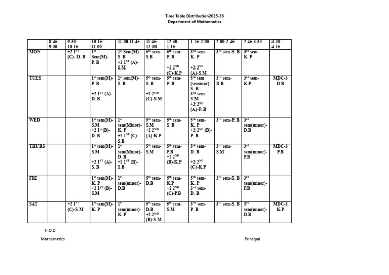 Mathematics Time Table 2025-26 | PDF