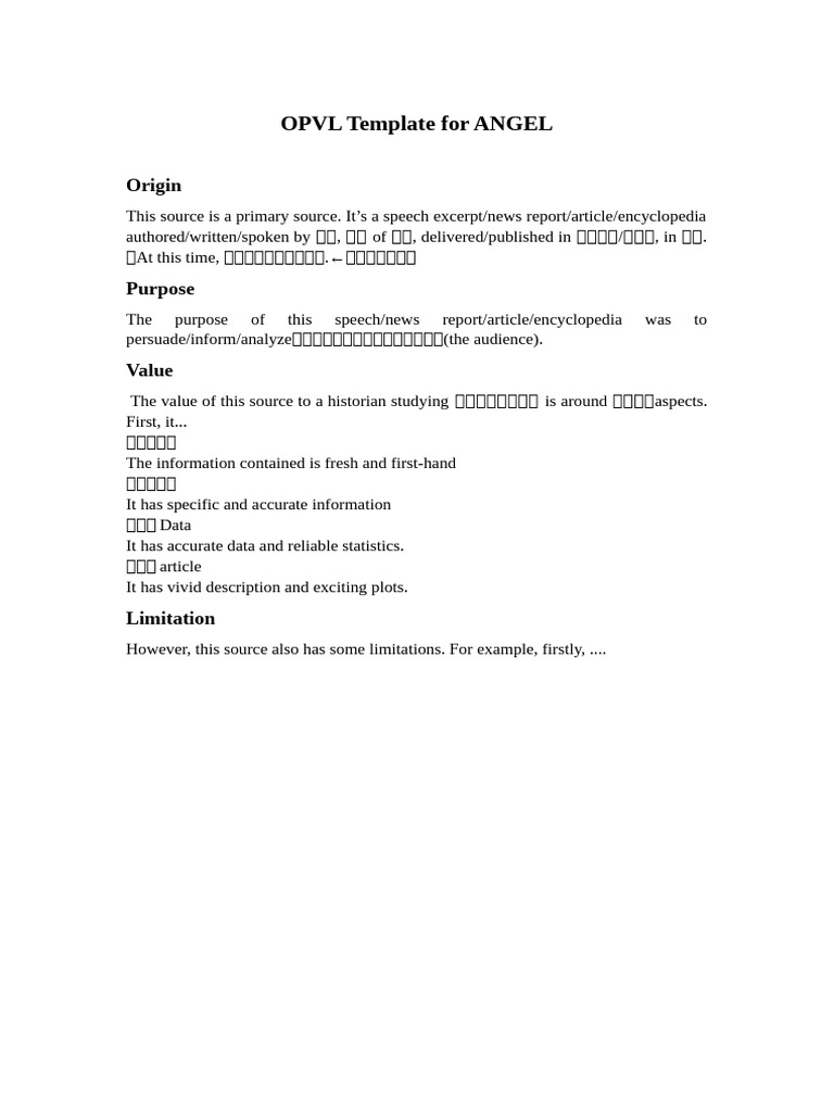 OPVL Template For ANGEL | PDF