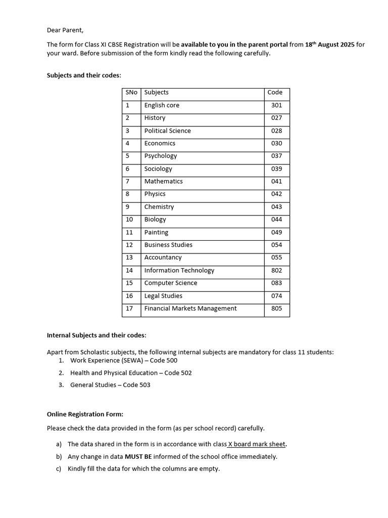 Class XI CBSE Registration Guide 2025 | PDF | Science