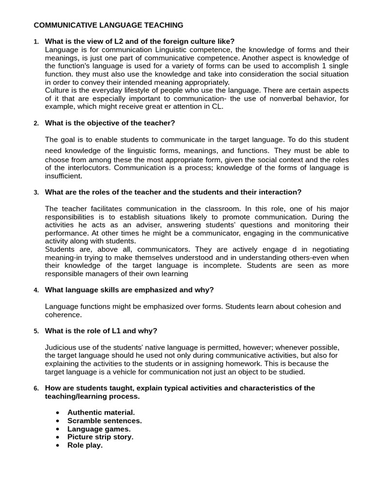 Communicative Language Teaching Overview | PDF | Second Language ...