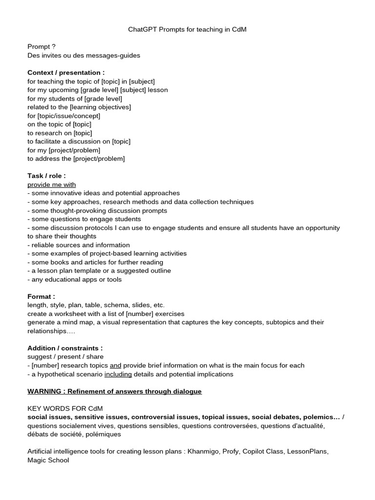 ChatGPT Teaching Prompts for Educators | PDF
