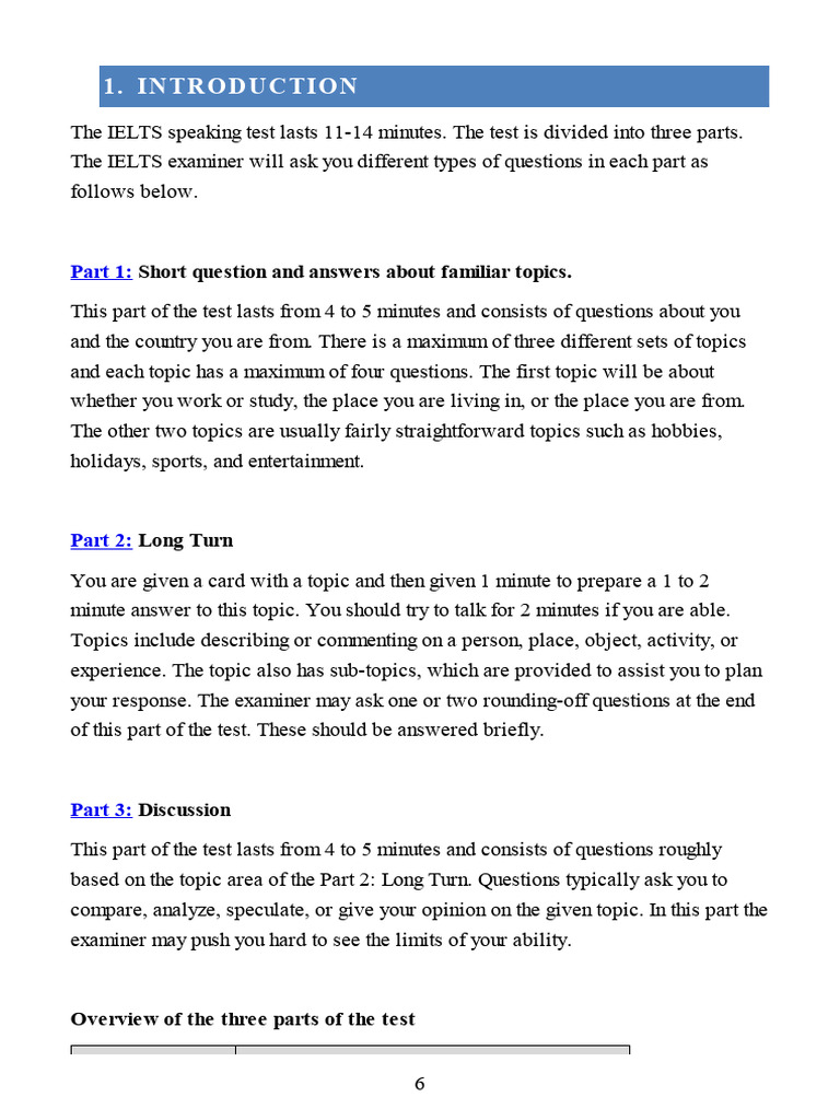 IELTS Speaking Test Overview | PDF