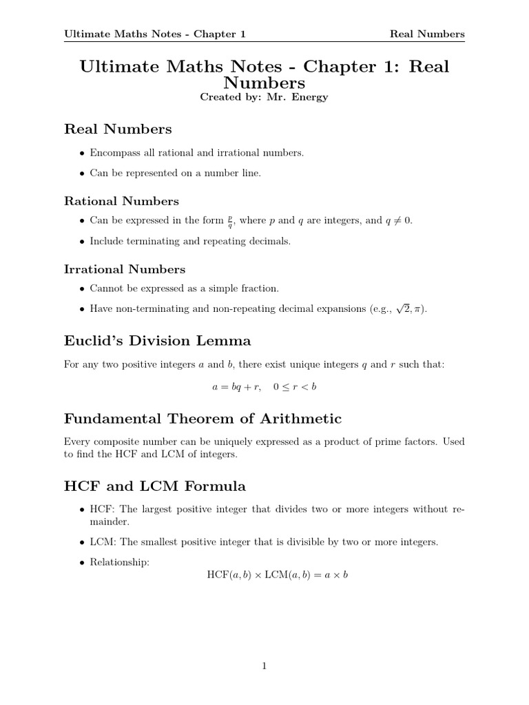 Real Numbers: HCF, LCM & Irrational Proofs | PDF | Numbers | Rational ...
